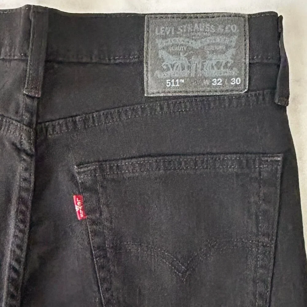 Levi's 511 Slim Fit Black Denim Jeans Zip Fly #04511-4406 Mens W32 x L30